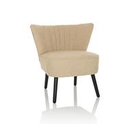 hjh LIVING - Fauteuil lounge MANISO rembourré tissu Teddy beige, pieds en bois noir