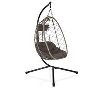 hjh LIVING Fauteuil Suspendu avec Support COCOVA Outdoor Chaise Suspendue avec Coussin, Fauteuil pour Jardin, Balcon, terrasse et Salon, Noir/Gris