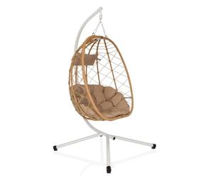 hjh LIVING Fauteuil Suspendu avec Support COCOVA Outdoor Chaise Suspendue avec Coussin, Fauteuil pour Jardin, Balcon, terrasse et Salon, Blanc/Beige