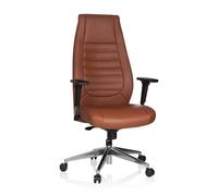 hjh OFFICE 600989 Fauteuil de Bureau VITORO PU Chaise de Bureau pivotant avec Dossier Haut, Accoudoirs Réglables, Simili-Cuir Marron