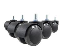 hjh OFFICE 619007 roulettes pour chaise de bureau, roues pour chaise bureau ROLO M10/50mm noir avec filetage, lot de 5, tige filetée 10 mm, diamètre roue 50 mm, adaptées pour sols durs et moquette