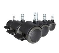 hjh OFFICE 619037 roulettes pour sols durs, Roues pour Chaise de Bureau Lot de 5 ROLO Stop 10mm/50mm avec Frein de stationnement, appropriées pour parquet, Sol stratifié, carrelage ou Sol carrelé