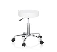 hjh OFFICE 729414 Tabouret de Bureau Operator II Similicuir Blanc Tabouret réglable en Hauteur avec roulettes