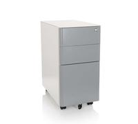 hjh OFFICE 743019 Caisson à roulettes étroit Color I Acier Blanc/Gris Armoire à tiroirs avec roulettes, dossiers Suspendus A4, verrouillable