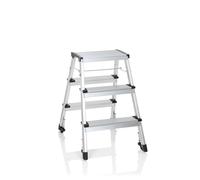hjh OFFICE 830009 Solid IV Escabeau Pliable en Aluminium avec 3 marches Accessible des Deux côtés Charge maximale 150 kg Argenté