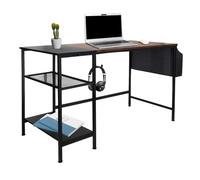 hjh OFFICE 830059 Bureau avec étagère & Crochet WORKSPACE H I 120x60 Noir/Marron Bureau d'ordinateur Design Industriel