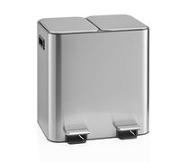 hjh OFFICE Clean 10 Poubelle de tri sélectif, 2 x 15 l, avec 2 compartiments, fermeture douce, pédale, anti-odeur, facile à nettoyer, argentée