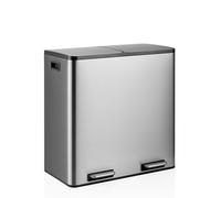 hjh OFFICE Clean 13 Poubelle de cuisine, 2 x 30 l, système de tri sélectif avec 2 compartiments, poubelle en métal, poubelle à pédale, seau intérieur amovible, argenté