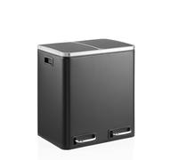 hjh OFFICE Clean 9 Poubelle de cuisine, 2 x 15 l, système de tri sélectif avec 2 compartiments, poubelle en métal, poubelle à pédale, seau intérieur amovible, noire