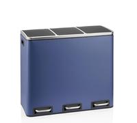 hjh OFFICE Clean 9 Poubelle de cuisine, 3 x 18 l, système de tri sélectif avec 3 compartiments, poubelle en métal, poubelle à pédale, seau intérieur amovible, bleu marine