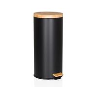 HJH Office Poubelle CLEAN BAMBOO 30 L – Acier et bambou, pédale, softclose – Noir mat