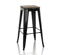hjh OFFICE Tabouret de Bar pivotant VANTAGGIO High WS Tabouret au Design Industriel empilable, Assise en Bois pivotant sur 360°, Noir