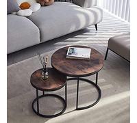 HJhomeheart Set de 2 Tables Gigognes Rondes, Tables Basses, Grande : 60 x 60 x 45 cm ; Petite : 40 x 40 x 35 cm, Vintage