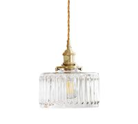 HJXDtech Luminaire Suspension Industriel Vintage en Verre Clair, Douille E27 en Laiton avec Interrupteur, Lampe Suspendu Réglable en Hauteur, Lustre pour Cuisine, Chambre, Salle à Mange
