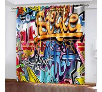 HKDGHTHJ Adolescent Chambre Rideaux Graffiti, Art, Alphabet, Dessin Animé 117 X 137 cm Rideau Occultant 3D Impression Rideaux Salon Moderne Thermique Isolant Anti Froid Polyester 2 Pièces Chambre cui