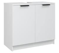 HKLGBVCR Armoire Salle De Bain Blanc 64,5x33,5x59 Cm Bois D'ingénierie | 2 portes, trou pour lavabo, fixation murale, manuel de montage, surface lisse, design élégant, rangement organisé