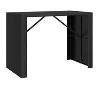 HKLGBVCR Table de Bar avec Dessus en Verre, Polyratan Noir, 145x80x110 cm | Plateau verre trempé, cadre acier robuste, résine tressée facile à nettoyer, usage extérieur, montage simplifié