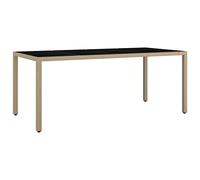 HKLGBVCR Table de Jardin en Polyratan Beige avec Dessus en Verre Trempe | Résine tressée durable, cadre acier stable, surface verre trempé, résistant à l'eau, entretien facile, montage avec