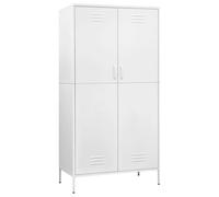 HKQWPBF Armoire blanche 90 x 50 x 180 cm en acier avec tringle à vêtements | 4 étagères réglables, grand compartiment avec tringle à vêtements, acier, facile à nettoyer, multi-usage