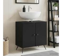 HKQWPBF Armoire de lavabo Breda - Noir - 59,5 x 31,5 x 59 cm - En bois | Surface résistante à l'humidité, beaucoup d'espace de rangement, profil peu encombrant, charnière de porte au choix