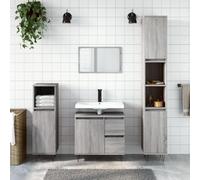 HKQWPBF Armoire de salle de bain gris Sonoma 30 x 30 x 190 cm en bois avec 4 portes et 2 compartiments ouverts, installation de porte flexible à gauche ou à droite, pieds en fer stables pour style