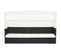 HKQWPBF Canapé de jardin en rotin synthétique avec auvent noir, chaise longue avec capot, cadre en acier revêtu par pulvérisation, coussin d'assise amovible, toit pliable