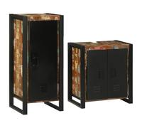 HKQWPBF Ensemble de meubles de salle de bain 2 pièces avec meuble lavabo 55 x 35 x 60 cm et armoire haute 40 x 35 x 90 cm, cadre en métal noir, portes encastrées avec poignées en barre, surface facile