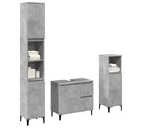 HKQWPBF Ensemble de meubles de salle de bain 3 pièces gris béton en bois avec beaucoup d'espace de rangement pour les ustensiles de salle de bain et porte pratique avec butée à gauche ou à droite au