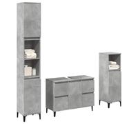 HKQWPBF Ensemble de meubles de salle de bain 3 pièces gris béton en bois avec beaucoup d'espace de rangement pour les ustensiles de salle de bain, porte pratique avec butée à gauche ou à droite