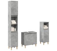 HKQWPBF Ensemble de meubles de salle de bain 3 pièces gris béton en bois avec beaucoup d'espace de rangement pour les ustensiles de salle de bain, avec porte d'armoire avec butée à gauche ou à droite