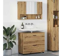 HKQWPBF Lot de 2 meubles de salle de bain en chêne Artisan 76,5 x 35 x 64 | Matériau en bois, résistant à l'eau, tiroirs, étagères, armoire à miroir, pieds en métal noir mat, poignées en barre