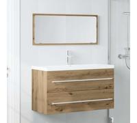 HKQWPBF Lot de 2 meubles de salle de bain en chêne Artisan avec armoire de | Matériau en bois résistant à l'humidité, surface miroir en verre transparent, montage mural, rangement polyvalent, lavabo