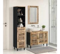 HKQWPBF Lot de 3 armoires de salle de bain en bois de manguier naturel 38 x | Montage mural, boutons en laiton, miroir plat, espace de rangement polyvalent, construction robuste