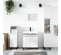 HKQWPBF Lot de 3 meubles de salle de bain blancs en bois avec pieds en métal, beaucoup d'espace de rangement, facile d'entretien et stable, support mural de sécurité inclus