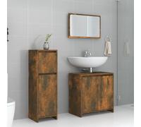 HKQWPBF Lot de 3 meubles de salle de bain en bois de chêne fumé avec beaucoup d'espace de rangement, design élégant et pratique, facile d'entretien et résistant à l'humidité, avec support mural pour