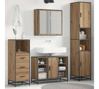 HKQWPBF Lot de 3 meubles de salle de bain en chêne Artisan 80 x 33 x 60 cm | Matériau en bois, résistant à l'humidité, montage mural, espace de rangement, armoire inférieure de 1 m, poignées de barre