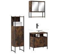 HKQWPBF Lot de 3 meubles de salle de bain en chêne fumé avec armoire miroir et meuble sous lavabo, beaucoup d'espace de rangement, design mural peu encombrant, surface miroir en verre transparent pour