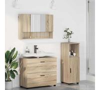 HKQWPBF Lot de 3 meubles de salle de bain en chêne Sonoma et métal | Lavabo mural avec miroir, armoire sur pied, poignées de barre, résistant à l'humidité, design moderne, beaucoup