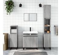 HKQWPBF Lot de 3 meubles de salle de bain gris en bois avec pieds en métal, grand espace de rangement, design élégant, résistant à l'humidité, facile d'entretien, support mural de sécurité inclus