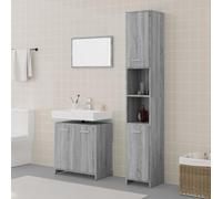HKQWPBF Lot de 3 meubles de salle de bain gris Sonoma avec miroir et beaucoup d'espace de rangement pour salle de bain, stable et résistant à l'humidité, support mural anti-basculement inclus