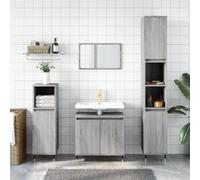 HKQWPBF Lot de 3 meubles de salle de bain gris Sonoma en bois avec pieds en métal, beaucoup d'espace de rangement, résistant à l'humidité et stable, avec support mural de sécurité, lavabo non inclus