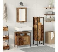 HKQWPBF Lot de 3 meubles de salle de bain - Marron - Armoire à miroir - Meuble de salle de bain avec étagère - Avec espace de rangement en bois - Design moderne pour petites salles de bain