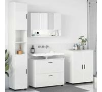HKQWPBF Lot de 4 meubles de salle de bain Blanc brillant 35 x 30 x 192 cm | 4 pièces, blanc brillant, matériau en bois, pieds en métal, montage mural, portes plates, miroir flexible