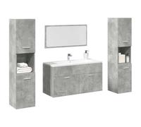 HKQWPBF Lot de 4 meubles de salle de bain en bois gris béton avec armoire | Montage mural possible, résistant à l'humidité, miroir en verre transparent, beaucoup d'espace de rangement