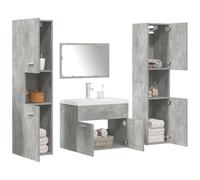 HKQWPBF Lot de 5 meubles de salle de bain en bois gris béton avec lavabo en | Montage mural, résistant à l'humidité, surface miroir en verre transparent, matériau en bois stable, céramique facile