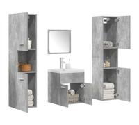 HKQWPBF Lot de 5 meubles de salle de bain en bois gris béton avec lavabo en | Montage mural, résistant à l'humidité, lavabo en céramique, surface résistante aux rayures, miroir en verre transparent