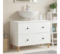 HKQWPBF Meuble de lavabo ALKMAAR - Blanc - 82 x 41 x 59 cm - En bois | Résistant à l'humidité, compartiments et tiroirs, profil peu encombrant, aspect moderne, nettoyage facile