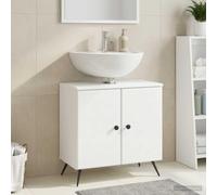 HKQWPBF Meuble de lavabo Breda - Blanc - 59,5 x 31,5 x 59 cm - En bois | Résistant à l'humidité, compartiments spacieux, profil fin, montage des deux côtés, motif linéaire