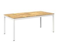 HKQWPBF Table de jardin blanche 147 x 88,5 x 75 cm en bois massif d'acacia | Plateau de table rectangulaire, pieds en acier, bois d'acacia, pour jardin, terrasse, balcon, facile d'entretien