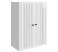 HKTMGDNG Armoire murale en bois blanc brillant 66 x 34,5 x 90 cm | Étagère suspendue élégante pour salon et couloir avec deux portes, deux étagères réglables et beaucoup d'espace de rangement.